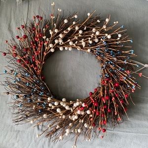 Wreath- red/white/blue berries